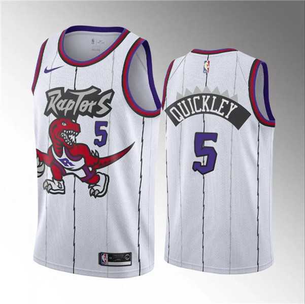 Men%27s Toronto Raptors #5 Immanuel Quickley White Classic Edition Stitched Basketball Jersey Dzhi